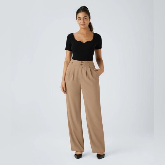HALARA High Waisted Zipper Pocket Shirred Straight Leg Work Pants Small Tall NEW - Picture 15 of 15